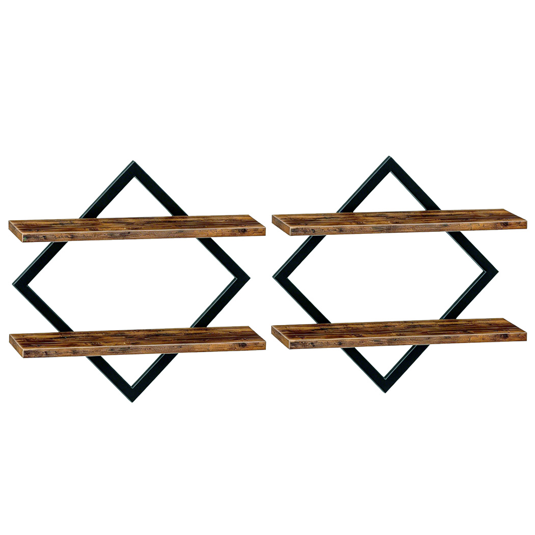 Levede Floating Wall Shelves 2 Pack 2 Tier Industrial Bookshelf Storage Display Shelf - Image 3