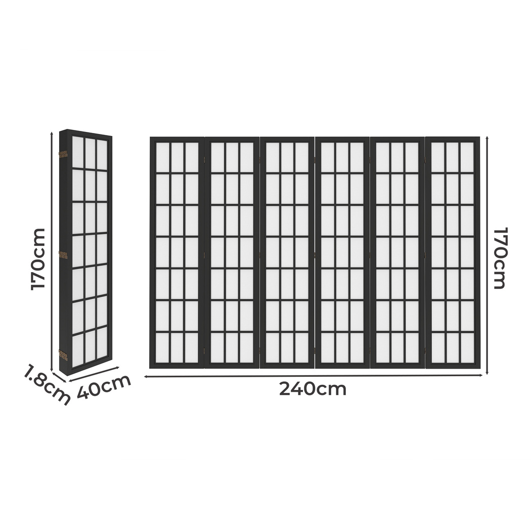 Levede 6 Panel Room Divider Screen 170cm Folding Privacy Partition Wooden Divider Black White Natural - Image 5