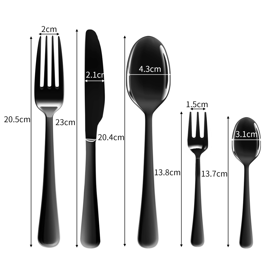 TOQUE 30 Piece Stainless Steel Cutlery Set Travel Camping Tableware Black Silver Gold - Image 3