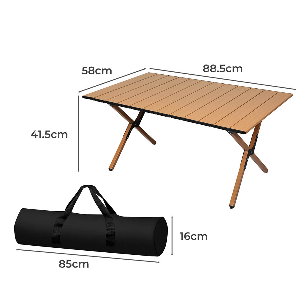 Levede Folding Camping Table Portable Roll Up Outdoor Picnic BBQ Table Oak - Image 6