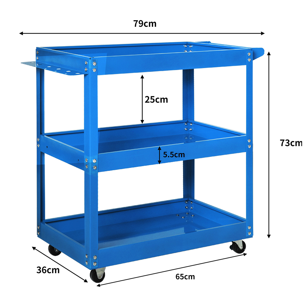 Traderight 3 Tier Tool Cart Trolley Workshop Garage Storage Toolbox Blue 150kg - Image 4
