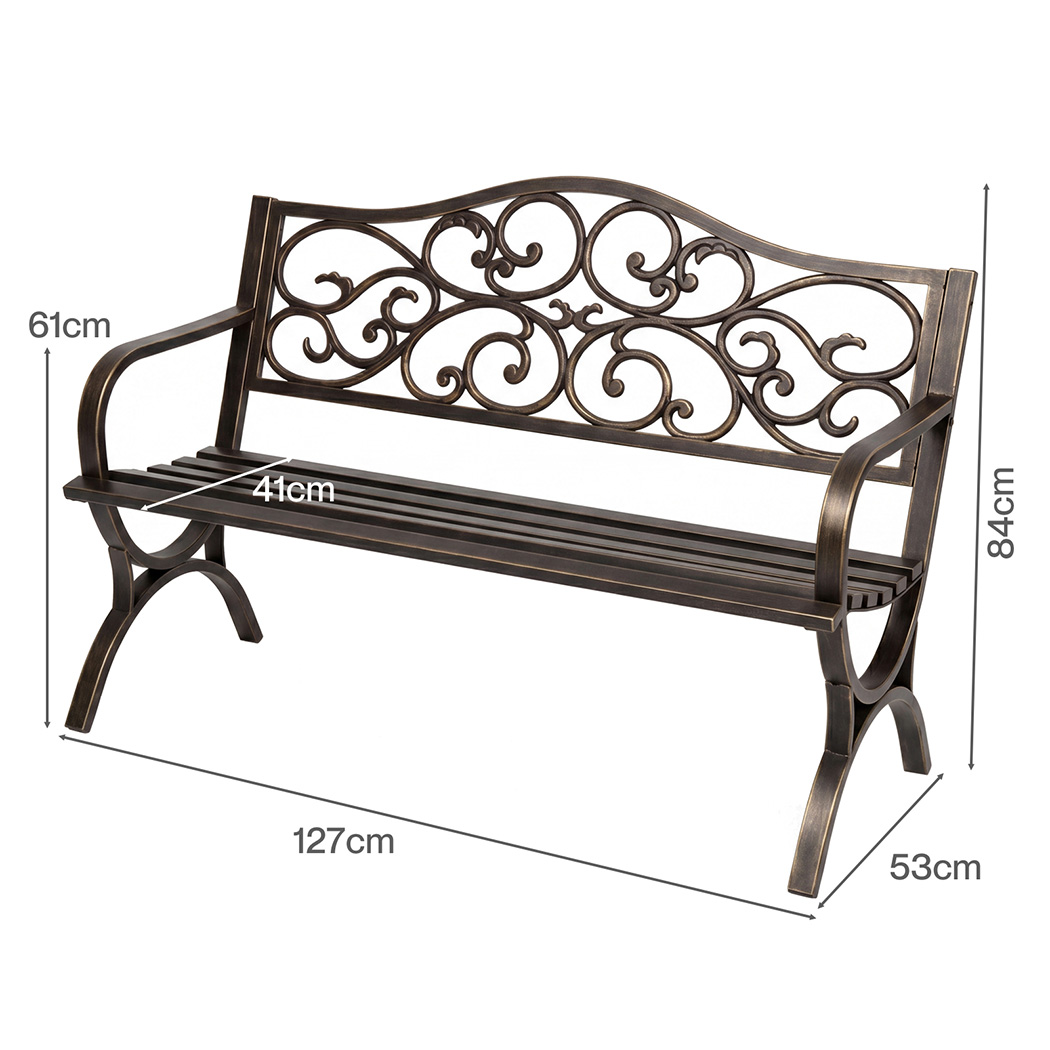 Levede Garden Bench Outdoor Patio Park Bench Antique Bronze Metal 3 Seater 300kg - Image 6