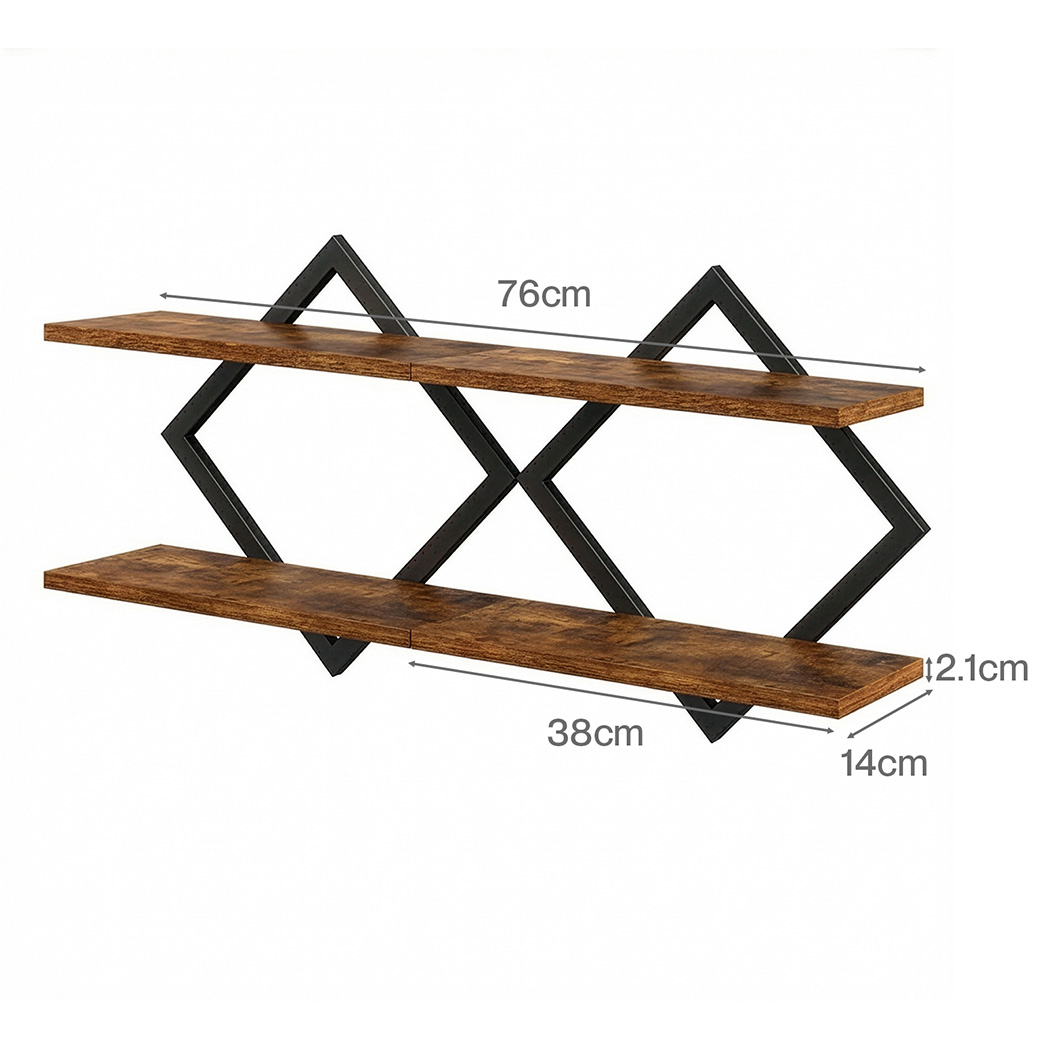 Levede Floating Wall Shelves 2 Pack 2 Tier Industrial Bookshelf Storage Display Shelf - Image 4