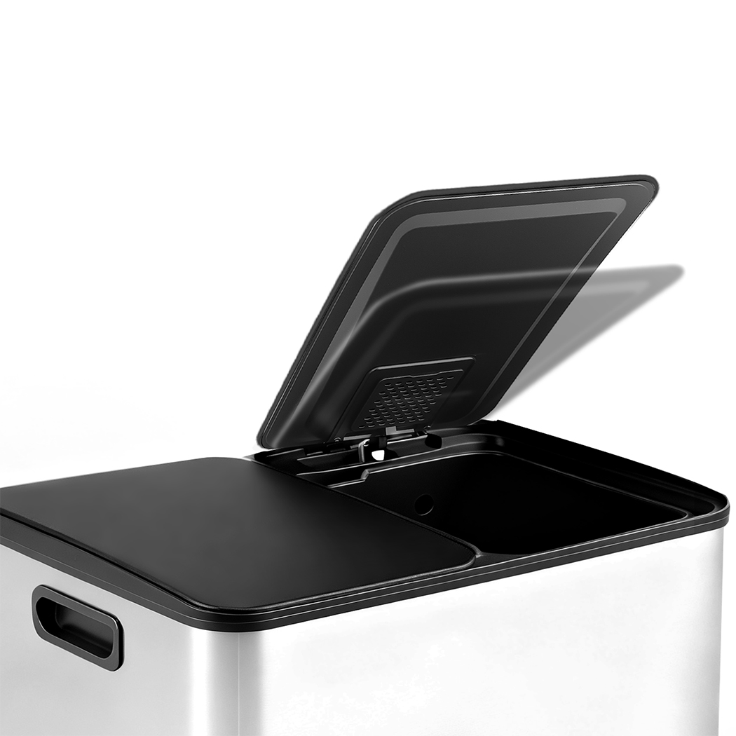 Toque 60L Dual Pedal Bin Stainless Steel Kitchen Rubbish Bin Soft Close 2 x 30L - Image 5