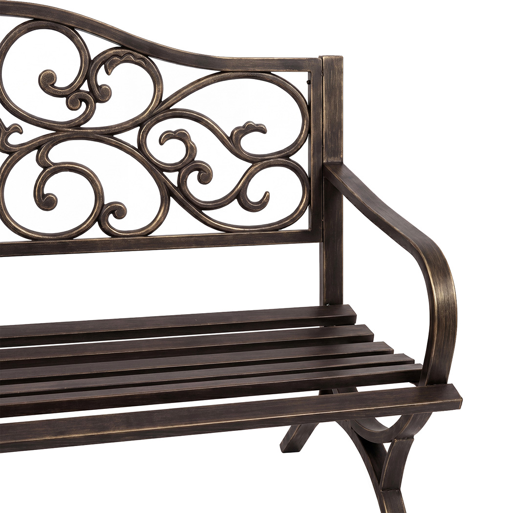Levede Garden Bench Outdoor Patio Park Bench Antique Bronze Metal 3 Seater 300kg - Image 4