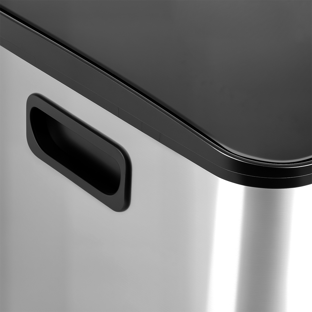 Toque 60L Dual Pedal Bin Stainless Steel Kitchen Rubbish Bin Soft Close 2 x 30L - Image 3