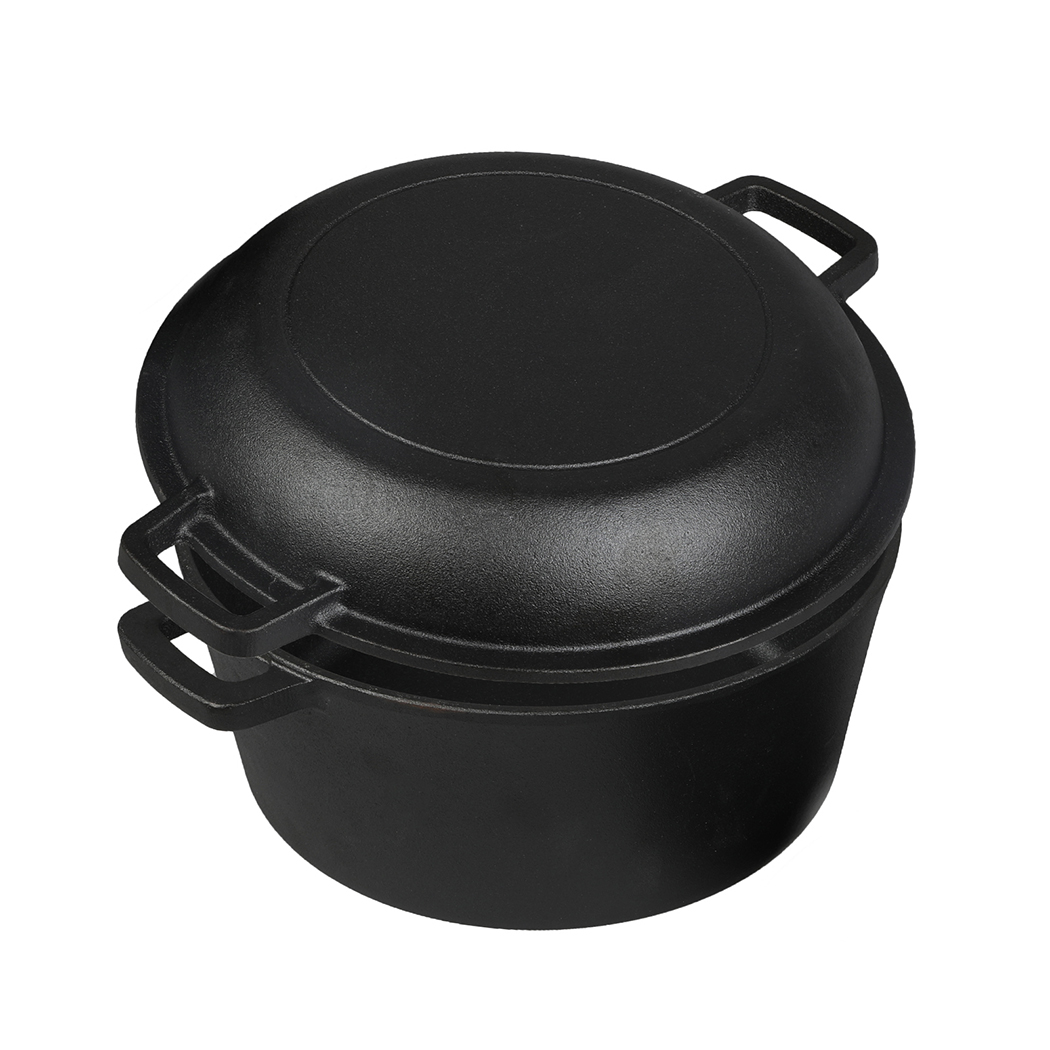 TOQUE 5.84L Double Dutch Oven Cast Iron Pot 2-in-1 | Pre-Seasoned Casserole & Skillet for Gas, Induction & Camping - Image 2