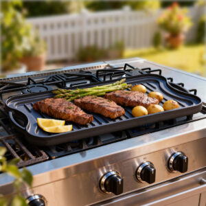 TOQUE 50.5cm Reversible Cast Iron Griddle Pan | Pre-Seasoned Grill & Flat Plate for Gas, Induction & BBQ