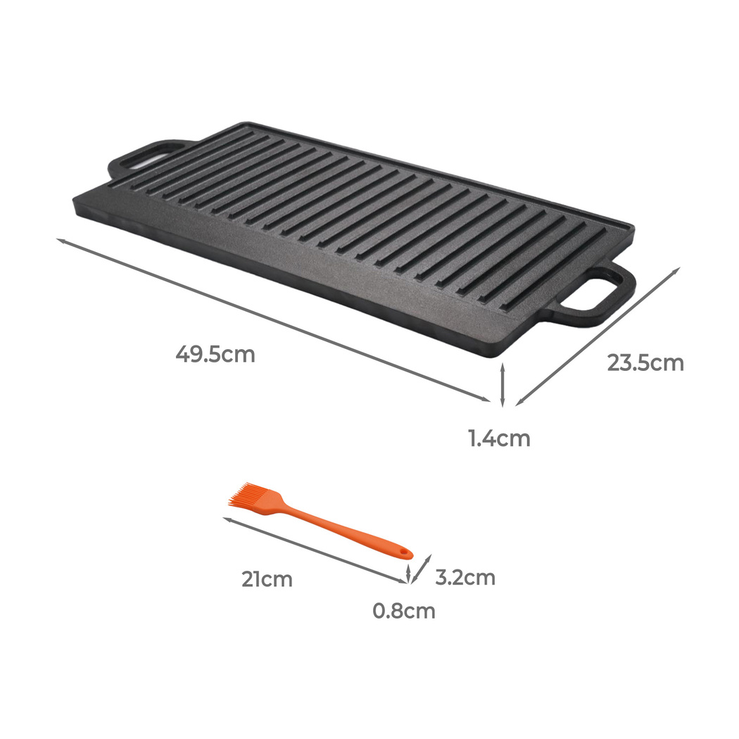 TOQUE 49.5cm Reversible Cast Iron Griddle Pan | Pre-Seasoned BBQ Grill Plate for Gas, Induction & Oven - Image 3