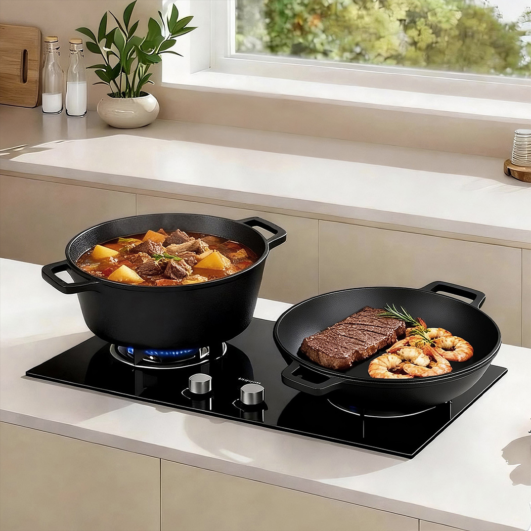 TOQUE 5.84L Double Dutch Oven Cast Iron Pot 2-in-1 | Pre-Seasoned Casserole & Skillet for Gas, Induction & Camping - Image 5