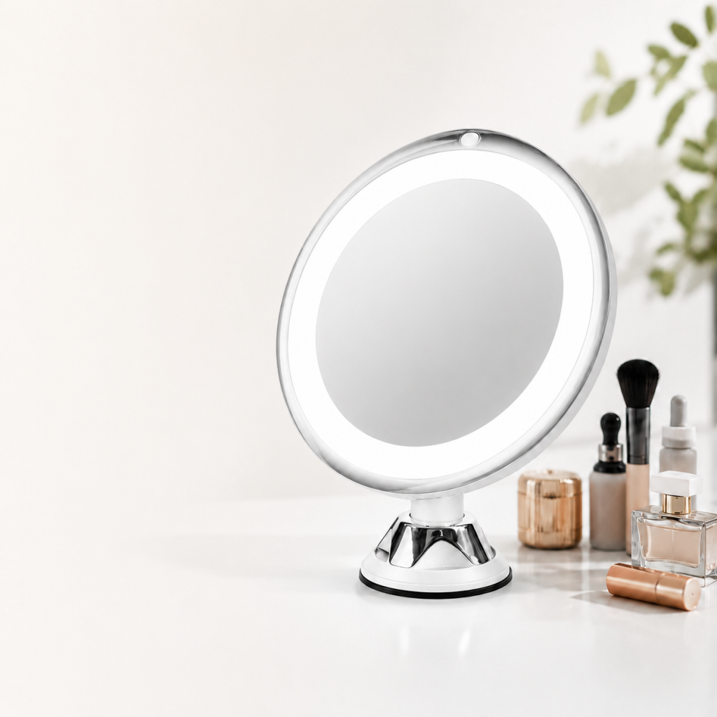 10X LED Magnifying Makeup Mirror | 360° Swivel Lighted Vanity Mirror with Suction Cup White