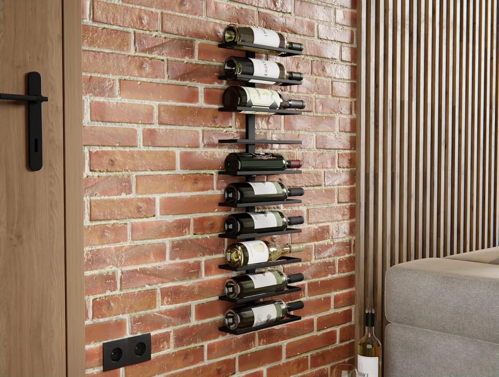 CARLA HOME Metal Wall Mount Wine Rack 10 Bottle Holder Black Wine Storage Rack for Wine, Champagne & Liquor