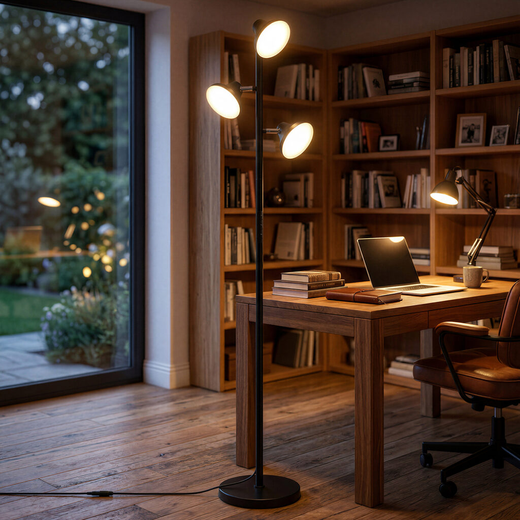 Emitto 3 Light LED Floor Lamp Dimmable Tree Standing Lamp with Remote Adjustable Reading Lamp Black