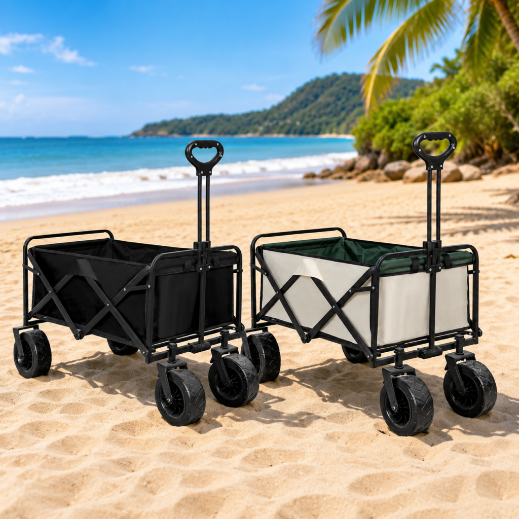 Lambu Folding Camping Wagon Trolley Heavy Duty Outdoor Garden Cart 150kg Collapsible Utility Wagon with Large Wheels