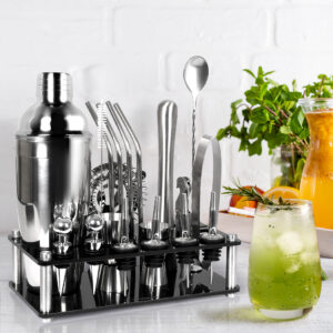 TOQUE 20 Piece Cocktail Shaker Set Stainless Steel Bartender Kit 750ml Bar Tool Set with Stand