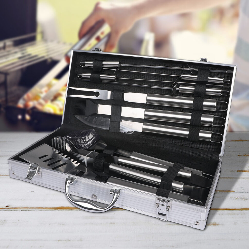 Moyasu 10 Piece BBQ Tool Set Stainless Steel Grill Utensils with Aluminium Carry Case Barbecue Accessories