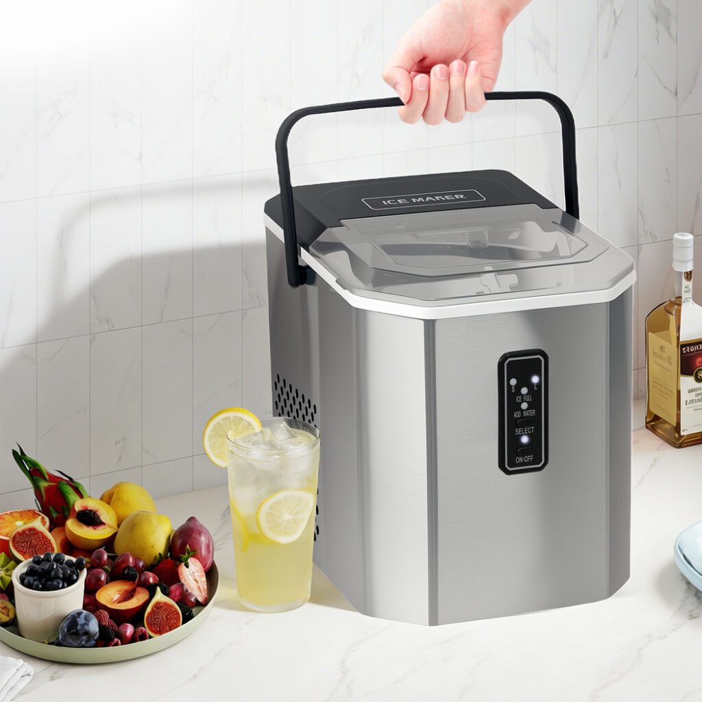 SPECTOR Portable Ice Maker Machine 12kg Bullet Ice Cube Maker Self Cleaning Countertop Ice Machine with Scoop Silver