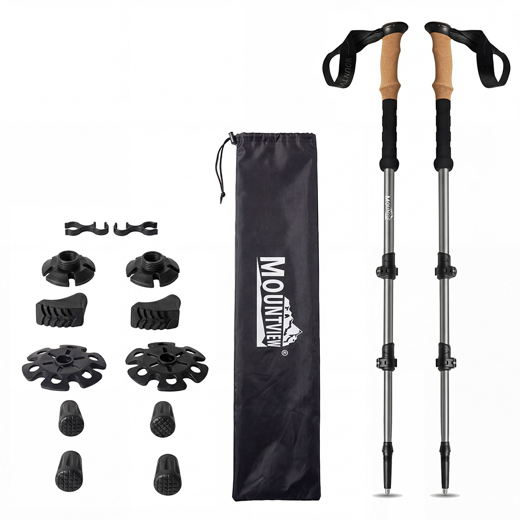 Mountview Adjustable Trekking Poles 2 Pack Lightweight Hiking Walking Sticks Aluminium Grey Black - Image 7