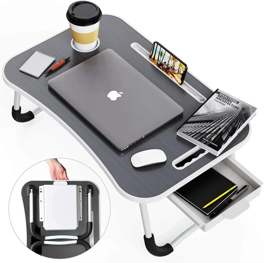 CARLA HOME Foldable Laptop Bed Desk with Storage | Portable Breakfast Tray Table for Bed Sofa Couch Home Office Adults & Kids: Grey