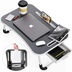 CARLA HOME Foldable Laptop Bed Desk with Storage | Portable Breakfast Tray Table for Bed Sofa Couch Home Office Adults & Kids: Grey