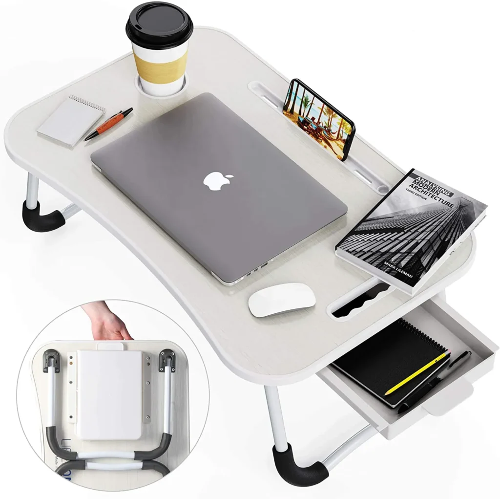 CARLA HOME Foldable Laptop Bed Desk with Storage Portable Laptop Table Breakfast Tray for Bed, Sofa & Home Office: Cream