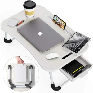 CARLA HOME Foldable Laptop Bed Desk with Storage  Portable Laptop Table Breakfast Tray for Bed, Sofa & Home Office: Cream