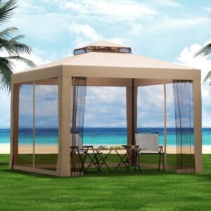 Instahut 3m x 3m Gazebo Marquee Outdoor Event Tent with Mesh Walls – Brown