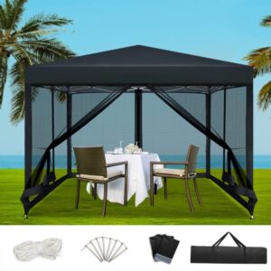 INSTAHUT 3x3m Pop Up Gazebo Marquee with Mesh Walls Black Outdoor Camping Canopy