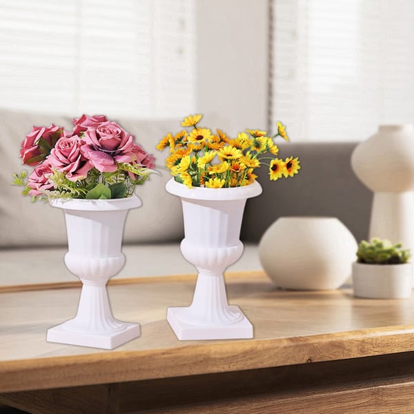 White Urn Planter Pots 2 Pack – Classic Plastic Tall Flower Pots for Wedding, Party, Porch & Front Door Décor