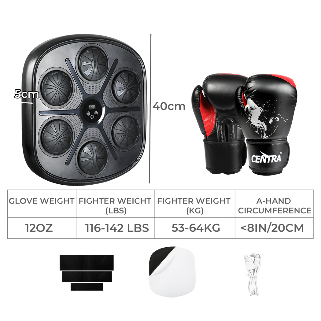 Centra Smart Music Boxing Machine with 12oz Boxing Gloves Bluetooth Wall Mounted Home Fitness Trainer - Image 2
