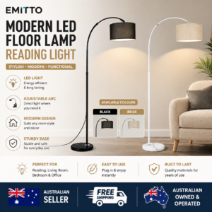 EMITTO Modern LED Floor Lamp Adjustable Reading Lamp with Marble Base Black or Beige