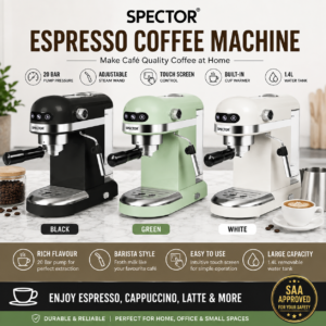 SPECTOR 20 Bar Espresso Coffee Machine with Milk Frother 1.4L Touch Screen Black Green White
