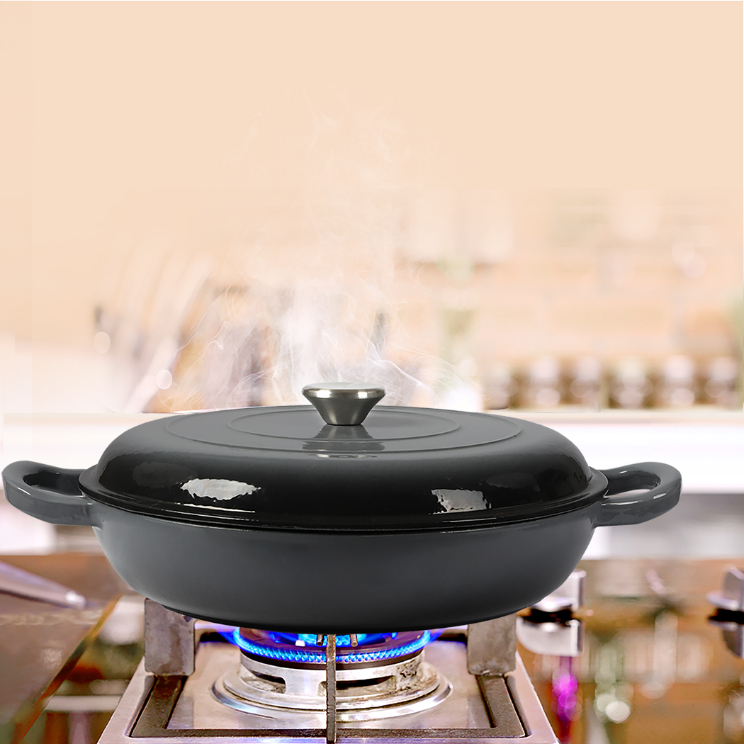 TOQUE 3.5L Enamel Cast Iron Dutch Oven Casserole Pan with Lid - Non-Stick Shallow Pot for Induction, Gas & Oven - Black, Green or White - Image 4