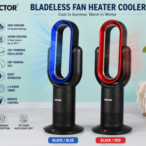 SPECTOR Bladeless Fan Heater Cooler with Remote Control 35W/1650W Oscillating Tower Fan Black Blue or Black Red