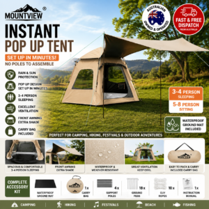 Mountview Instant Pop Up Camping Tent 3-4 Person Waterproof Outdoor Hiking Tent with Awning Beige