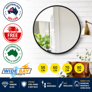 Round Wall Mirror Black Frame Bathroom Vanity Makeup Living Room Wall Mirror 50cm 60cm 70cm 80cm