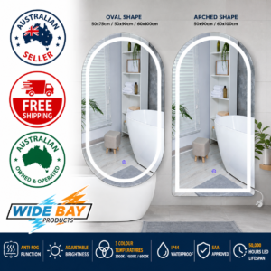 EMITTO LED Bathroom Wall Mirror with Anti-Fog, Adjustable Brightness & Colour Temperature, Oval & Arched, 50cm–100cm