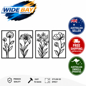 Yezi 4 Piece Metal Wall Art Decor Set Black Floral Minimalist 3D Wall Hanging