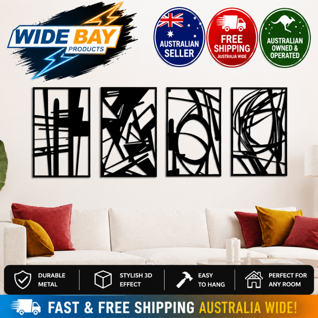 Yezi 4 Piece Black Metal Wall Art Set Abstract Minimalist 3D Hanging Home Decor