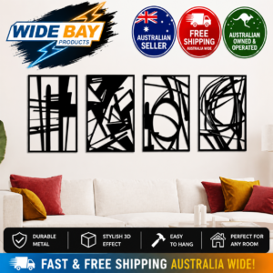 Yezi 4 Piece Black Metal Wall Art Set Abstract Minimalist 3D Hanging Home Decor