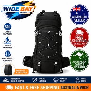60L Hiking Backpack Travel Rucksack with Rain Cover Camping Trekking Outdoor Bag Black