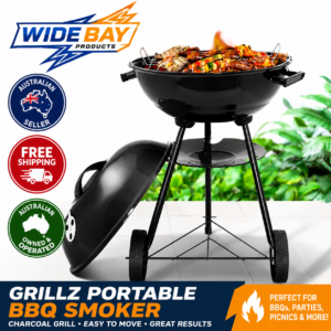 Grillz Portable Charcoal BBQ Smoker Grill – Heavy-Duty Steel Outdoor Barbecue with Wheels