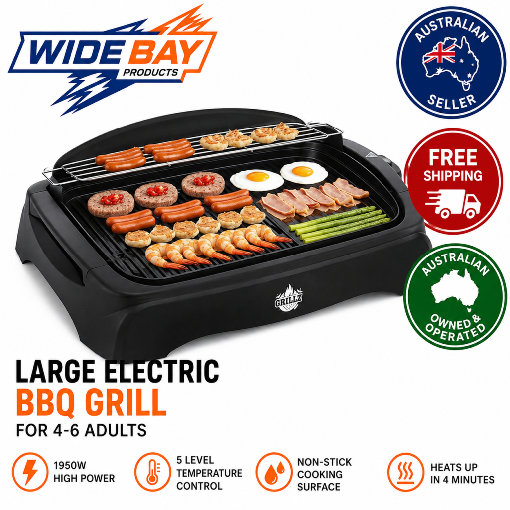 Grillz 1950W Electric BBQ Grill Smokeless Indoor Outdoor Non-Stick Plate