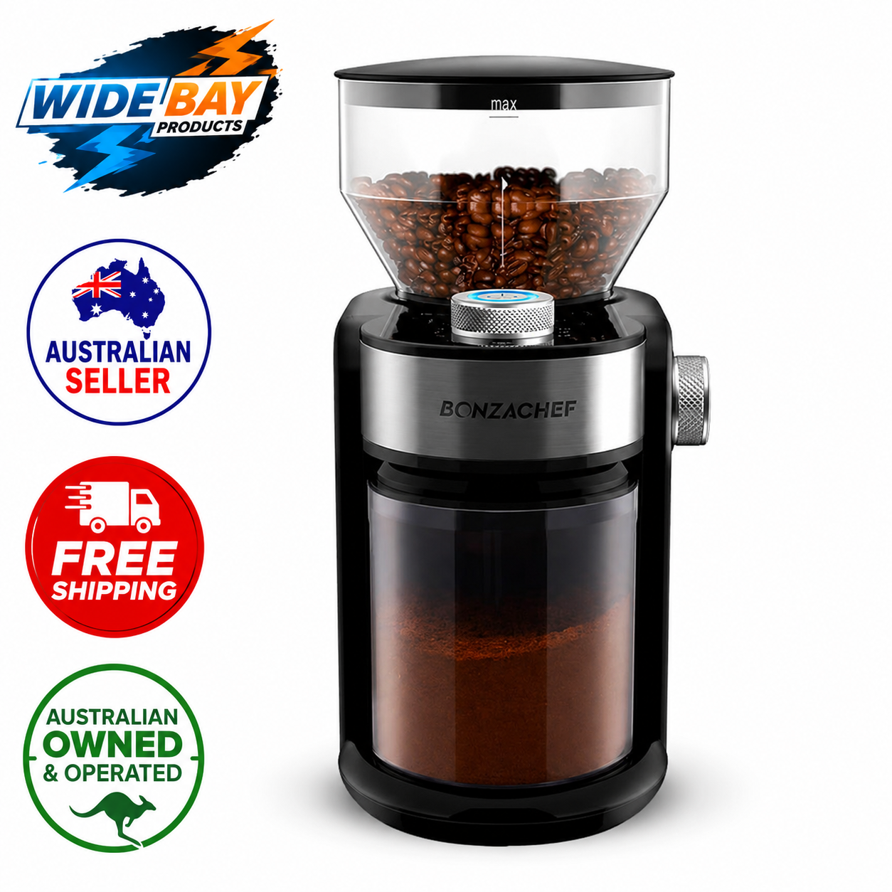 Bonzachef Perfect Grind 2 Electric Coffee Grinder – Stainless Steel Burr, 15 Settings