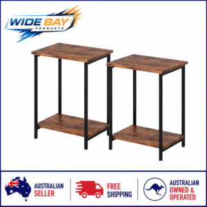 Levede Side Tables 2 Pack – Industrial Vintage 2-Tier Storage End Tables Brown & Black
