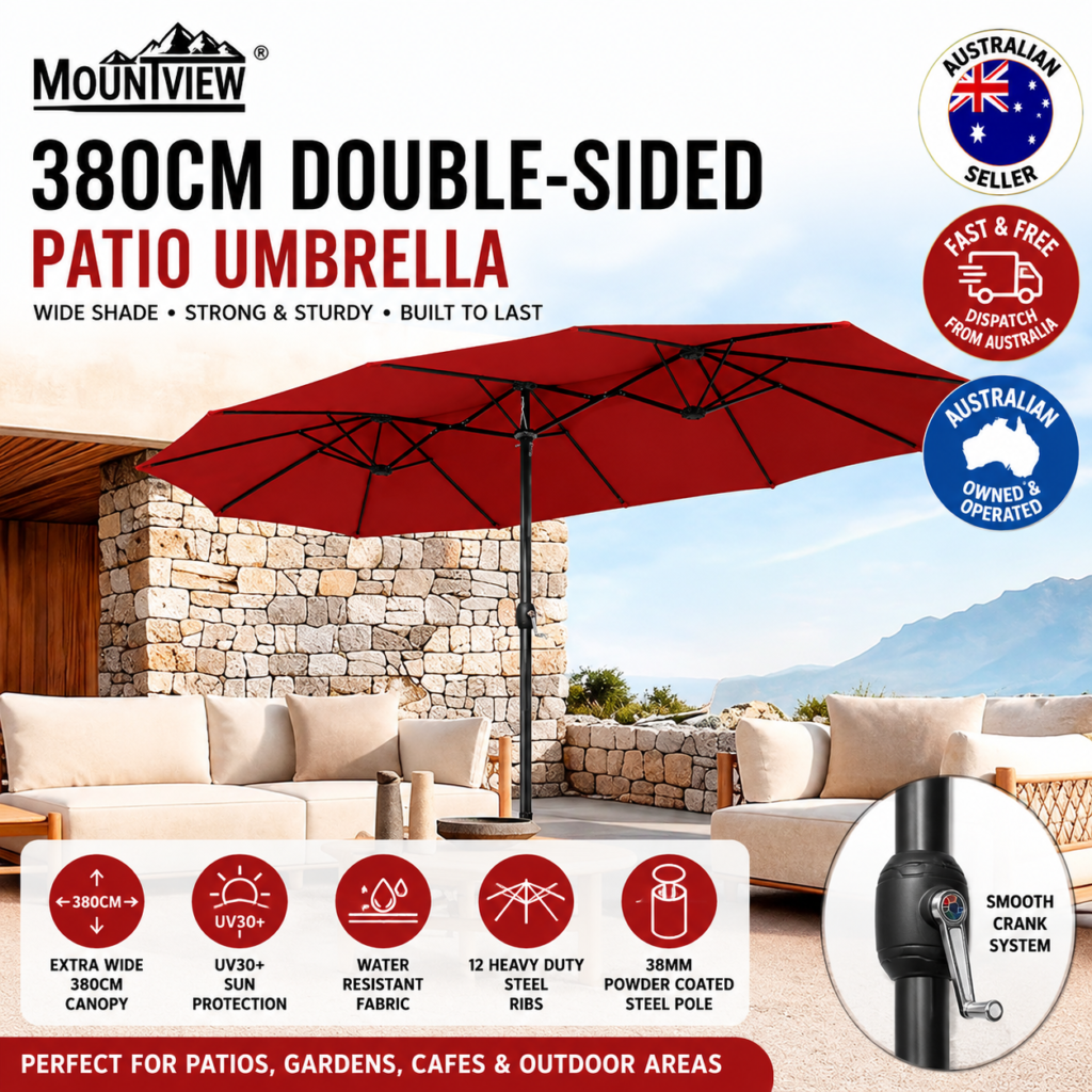 Mountview 380cm Double-Sided Patio Umbrella Outdoor Garden Parasol UV30+ Water Resistant Red