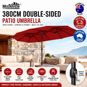 Mountview 380cm Double-Sided Patio Umbrella Outdoor Garden Parasol UV30+ Water Resistant Red