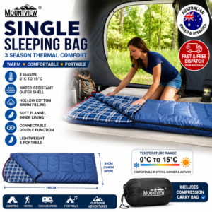 Mountview Single Sleeping Bag 3 Season Camping Hiking Thermal Sleeping Bag Blue 0°C to 15°C Waterproof Flannel Adult