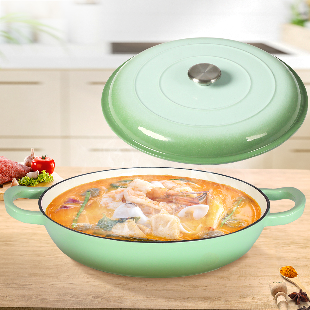 TOQUE 3.5L Enamel Cast Iron Dutch Oven Casserole Pan with Lid - Non-Stick Shallow Pot for Induction, Gas & Oven - Black, Green or White - Image 3