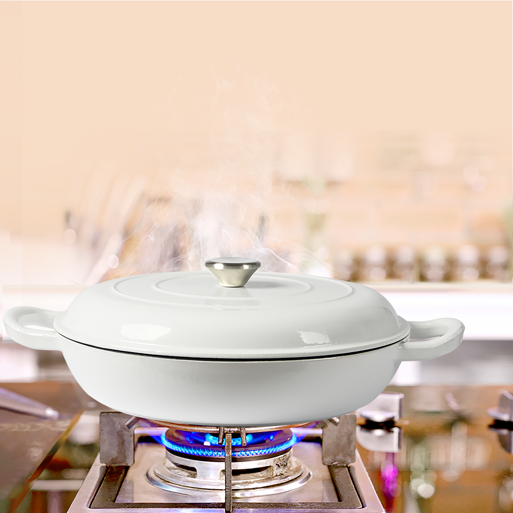 TOQUE 3.5L Enamel Cast Iron Dutch Oven Casserole Pan with Lid - Non-Stick Shallow Pot for Induction, Gas & Oven - Black, Green or White - Image 2